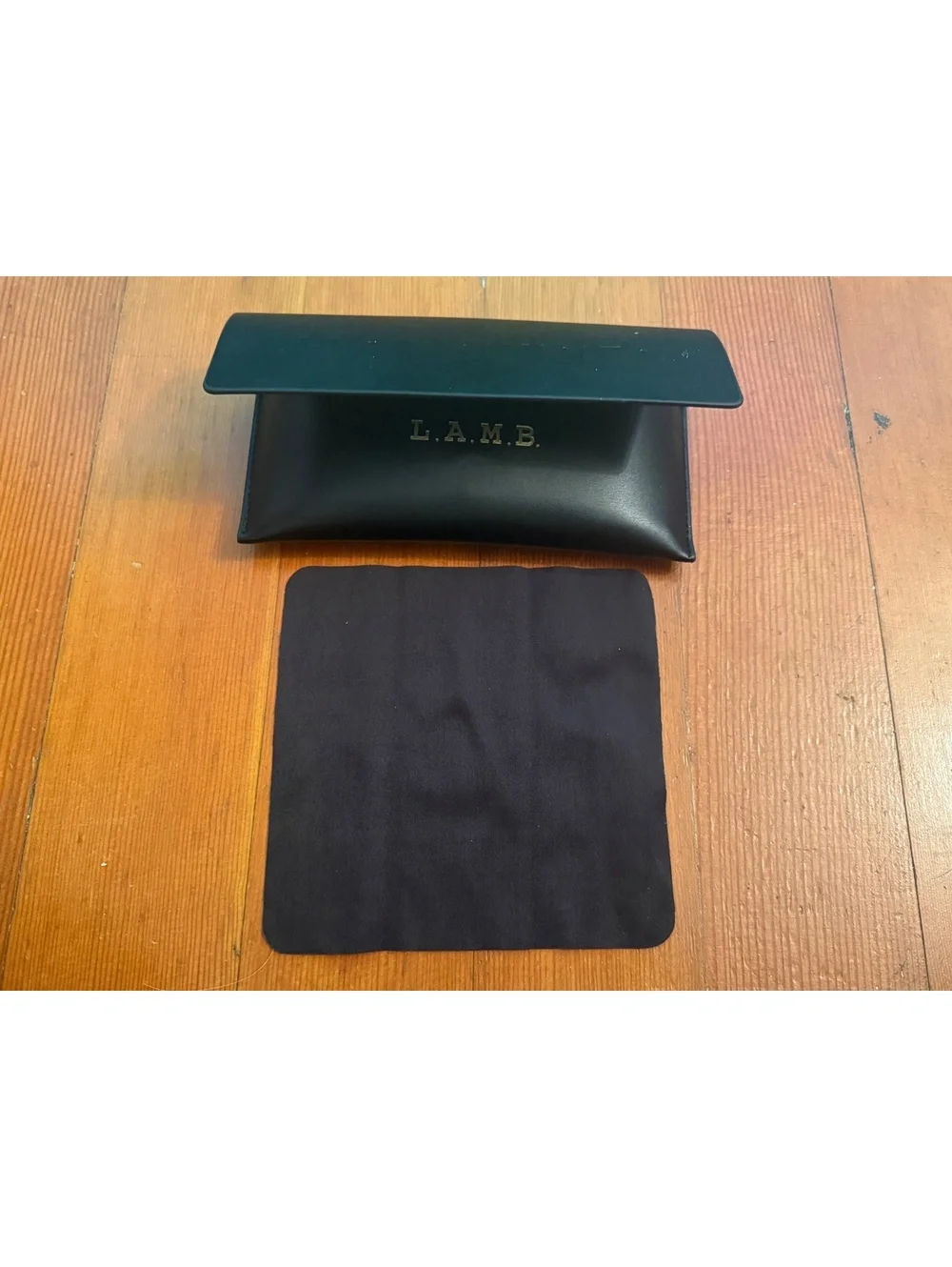 L.A.M.B. Black Leather Eyeglass Case with Cleaning Cloth